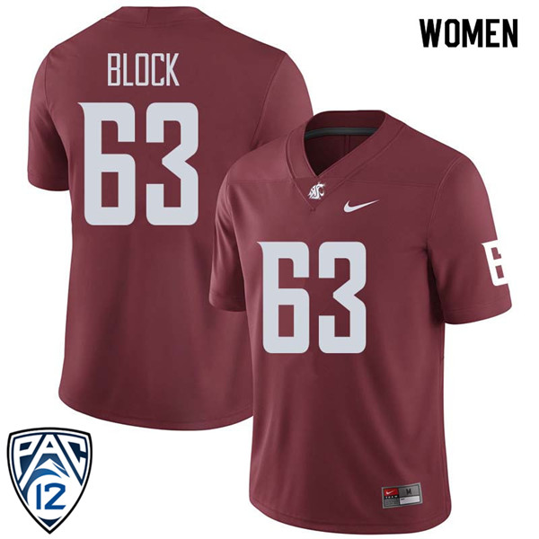 Women #63 Karson Block Washington State Cougars College Football Jerseys Sale-Crimson